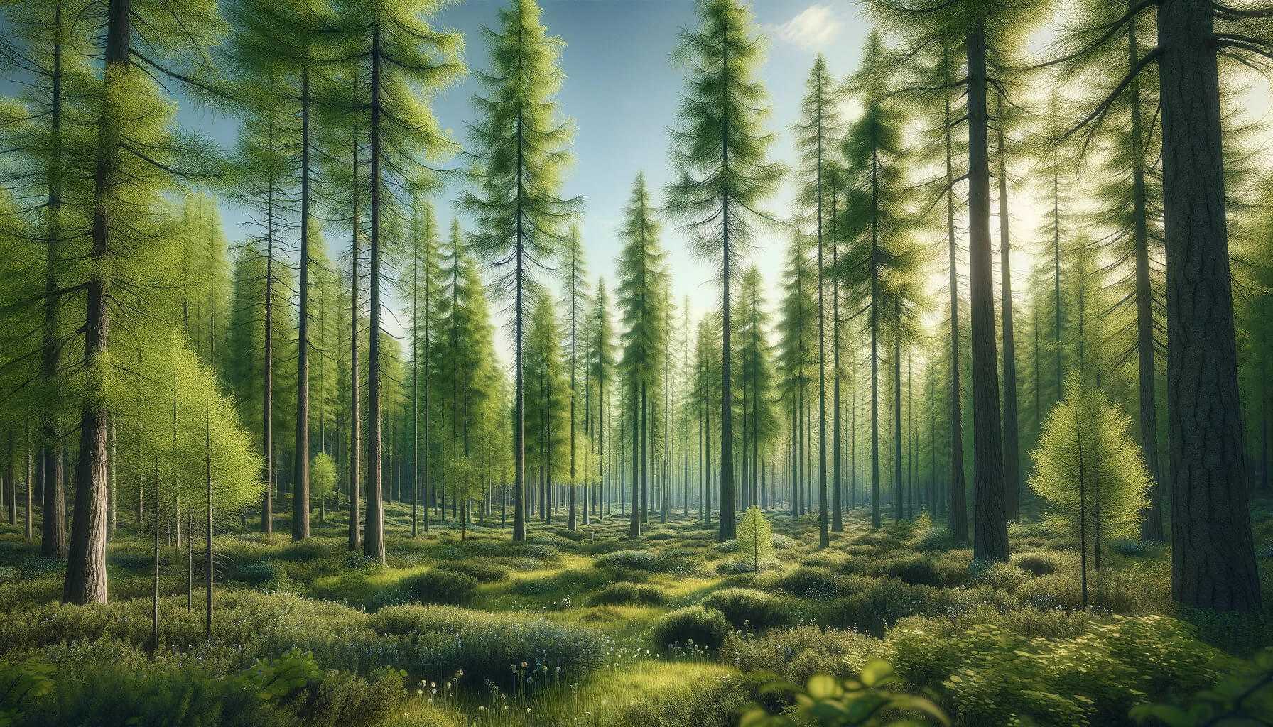 Forêt de mélèses au printemps