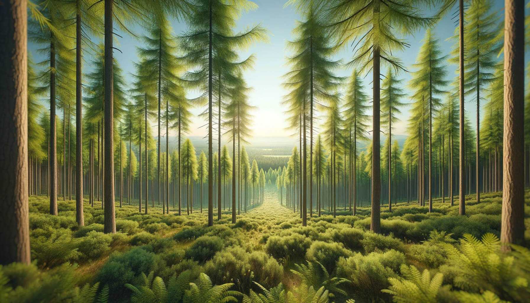 Forêt de mélèses au printemps